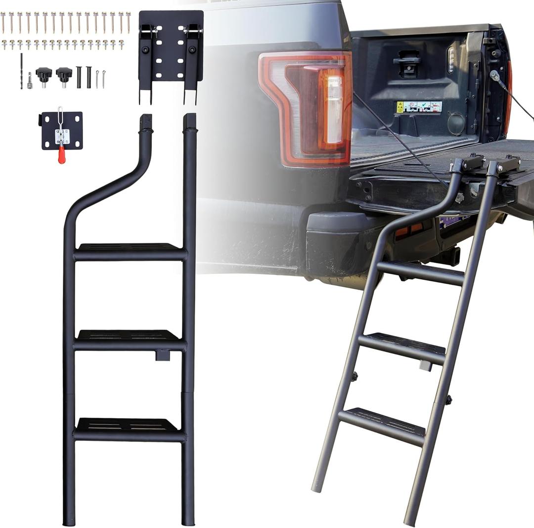Aluminum Alloy Foldable Pickup Truck Tailgate Ladder, Heavy Duty 45" Folding Tailgate Step Ladder with Lock Device for Pickup Truck Universal Accessories Easy Install