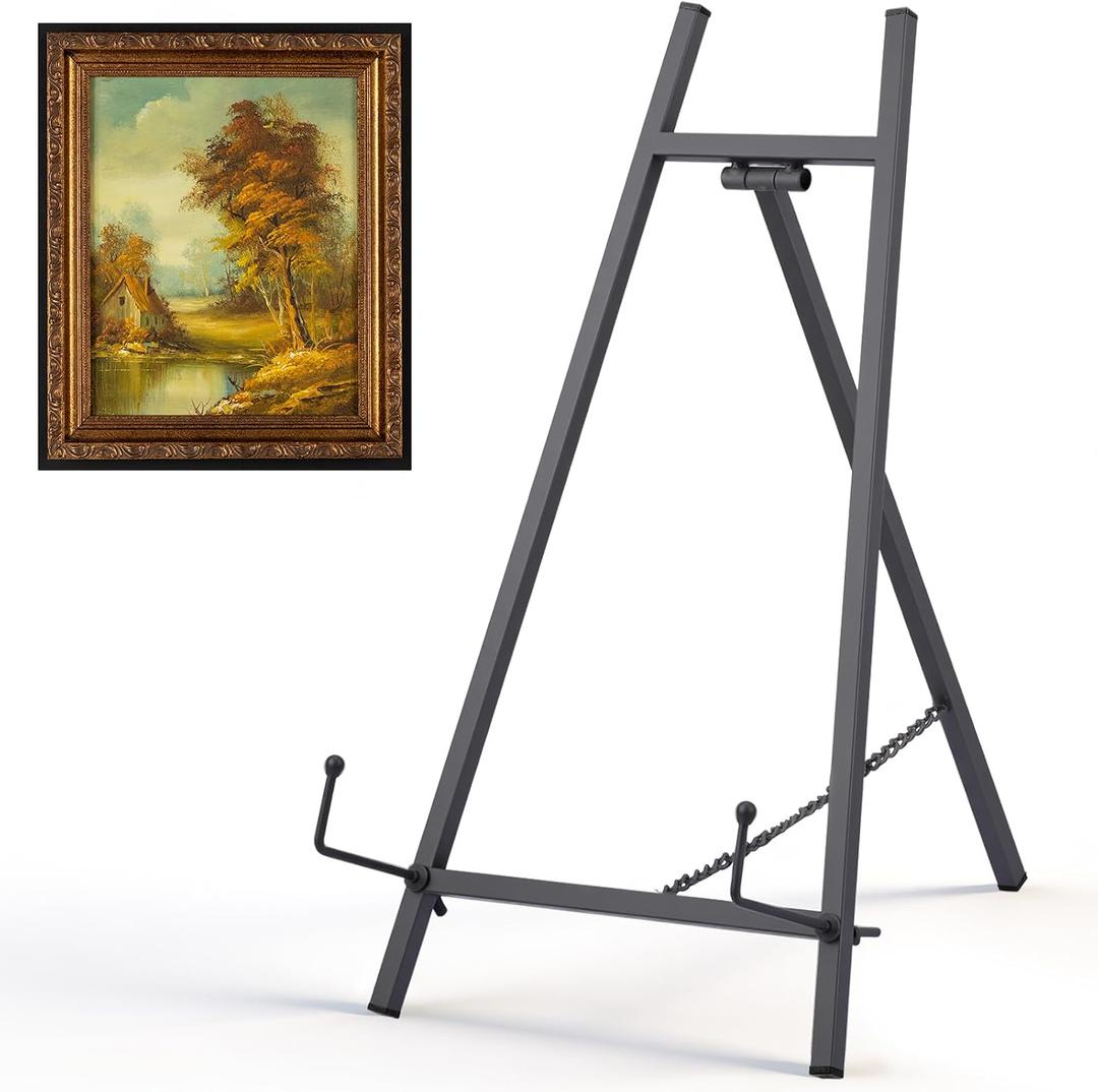 Leinuosen Metal Easel Stand 16.5" H x 8.7" W x 4.3" D Table Top Easel Stand for Display Tripod Art Picture Mirror Modern Plate Holder for Display Book Photo Wedding Sign (Grey,1 Pcs)