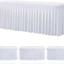 3 Pack White Spandex Table Clothes for 8 Foot Rectangle Tables, Wrinkle Free Fitted Tablecloths 8ft Stretchy Table Cloths Cover Skirt for Parties Weddings Birthday Banquet Baby Shower