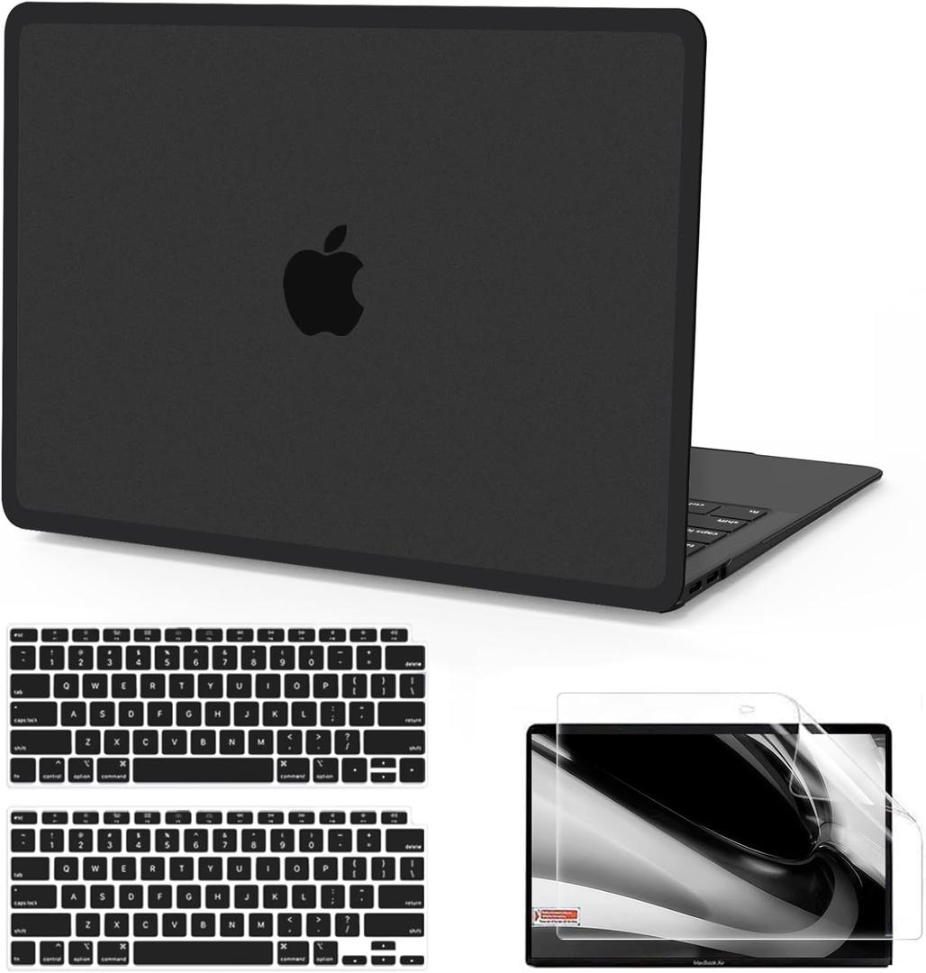 B BELK Compatible with MacBook Air 13 inch Case 2022 2021 2020 2019 2018 A2337 M1 A2179 A1932, Matte Plastic Hard Shell + Keyboard Cover+ Screen Protector for MacBook Air 13.3 inch Case, Frost Black