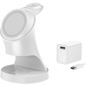 Wireless Charger,3 in 1 Magnetic Wireless Charger Stand, Fast Wireless Charging Dock for iPhone17/16/15/14/13/12 Series, Apple Watch Series, AirPods Pro., White 
