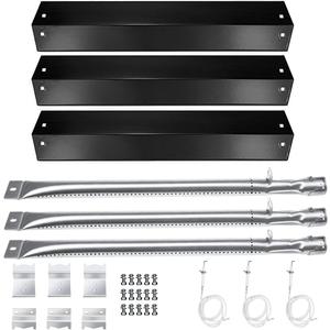 Hisencn Replacement Parts for Chargriller 5050, 3001, 5650, 3008, 3030, 4000, King Griller 5252, Burner Tube, Porcelain Steel Heat Plate Tent, Ignitor for Chargriller 3 Burner Gas Grill