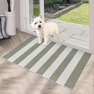 Sungea Green and White Striped Rug-2x3 Front Door Mat Outdoor, Washable Reversible Porch Rug Cotton Hand-Woven Spring Doormat, Foldable Layered Door Mats for Entryway/ Farmhouse