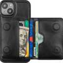 KIHUWEY Compatible with iPhone 14 Wallet Case Credit Card Holder, Premium Leather Kickstand Flip Hidden Magnetic Clasp Durable Shockproof Protective Cover for iPhone 14 6.1 inch (Black)