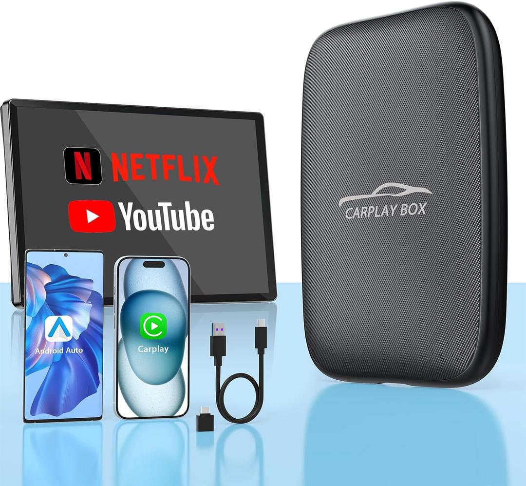 4 in 1 Wireless Carplay & Android Auto Wireless Adapter - 2025 Upgrade Magic CarPlay Ai Box Streaming Video Fits Netflix/YouTube/TF Card, Car Play Wireles Adapter