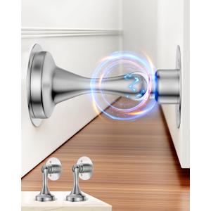 Door Stoppers Magnetic Door Catch - 2 Pack Stainless Steel Heavy Duty Door Holder Stops for Bottom Top of Door - Wall Floor Mounting No Drill 3M Adhesive & Screws Strong Magnet Keep Door Open(Silver)