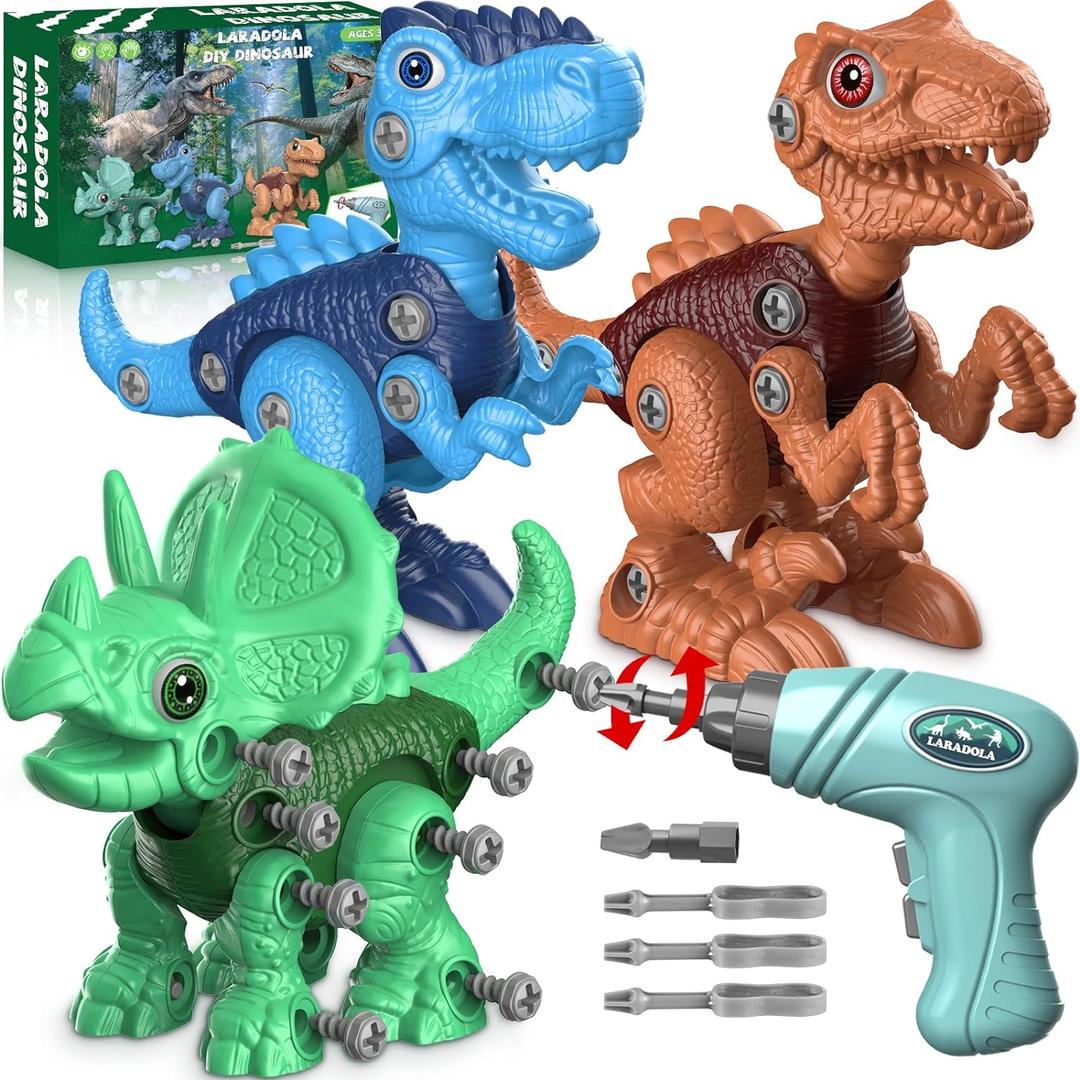 Laradola Dinosaur Toys for 3 4 5 6 7 8 Year Old Boys, Take Apart Dinosaur Toys for Kids 3-5 5-7 STEM Construction Building Kids Toy with Electric Drill, Party Christmas Birthday Gifts Boys Girls (Deluxe Green)