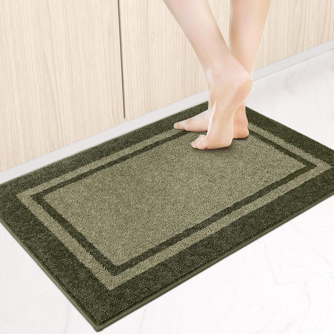 Kitchen Rugs 24" x 36", Non-Slip Machine Washable Kitchen Runner Rugs Floor Mats, Absorbent Comfort Standing Mats for Kitchen, Sink, Laundry and Hallway, Budding Green & Sage Green