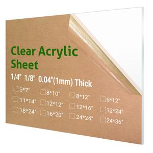 1 Pieces 24 x 36 Clear Acrylic Sheet Plexiglass - 1/4 (6mm) Thick, Use for Craft Projects, Signs, DIY Projects and More; Cut with Saw or Hand Tools, No Laser Cut