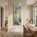 Framed Long Narrow Abstract Forest Landscape Vertical Wall Art, 18x56 Inch