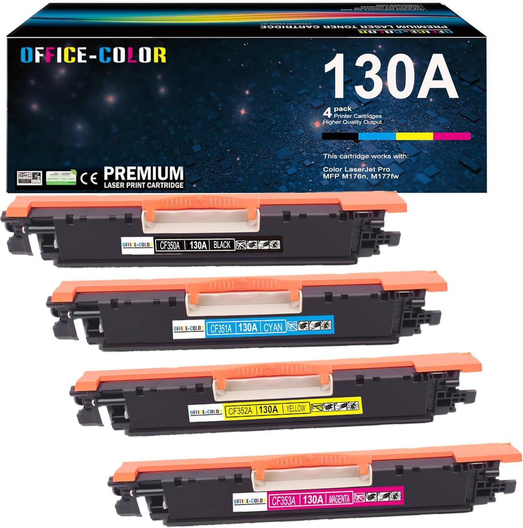 Replacement for HP 130A Toner Cartridges Set Works with HP Color LaserJet pro MFP M177fw,M176n Printer Ink (Black,Cyan, Magenta, Yellow 4 Pack)