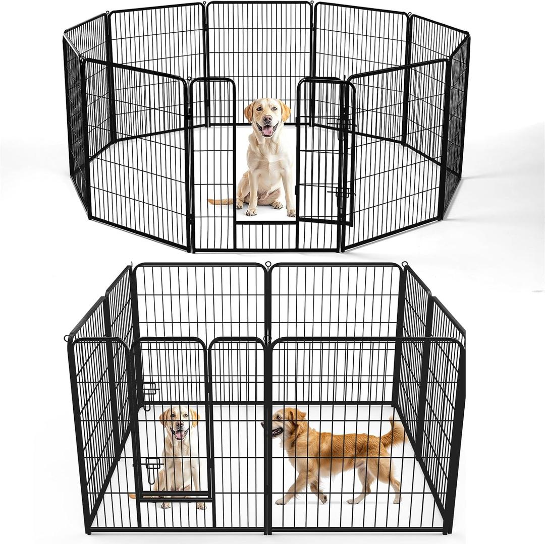 DUMOS Dog Playpen Indoor, Metal 40 Inch 8 Panels Foldable Pet Fence with Door, Outdoor Small Medium Large Dog Puppy Portable Exercise Play Pen for RV Camping, Trips, Play Yard (Black)