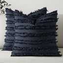 MIULEE Set of 2 Decorative Boho Throw Pillow Covers Linen Striped Jacquard Pattern Cushion Covers for Sofa Couch Living Room Bedroom 20x20 Inch Navy Blue