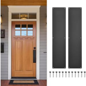 2 Pcs Push Door Plate - 3.3 x 15 Inches Aluminum Door Push Plate Door Kick Plate,1.5mm (1/16 Inch) Thickness,Metal Door Plate with 12 Screws for Door Interior Exterior (Black)