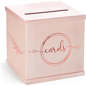 Pink Rose Gold Card Box for Party, Large 10 Gift Card Box Birthday, Bridal & Baby Shower, Wedding Reception, Graduation, Sweet 16, Quinceanera, Anniversary, Envelope Holder with Slot, Money Basket