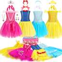 BIBUTY Princess Dress Up Clothes for Little Girls 3-6, Pretend Play Princess Costume Set with Princess Dresses Crown