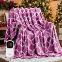 Homemate Heated Blanket Electric Throw - 50x60 Heating Blanket with 10 Fast Heat Levels 8 Hours Auto Off Soft Cozy Flannel Over-Heated Protection ETL Certification Keep Warming in Home (Purple Geometry)
