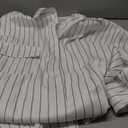 GORGLITTER Women's Button Down Shirt Dresses Striped Oversized Long Sleeve Collared Tunics High Low Blouse Tops with Pockets White Medium