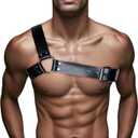 Harness Belt Costume for Men, PU Leather Body Chest for Men, Sexy Punk Body Adjustable Buckle Clothes Outfits, Nightclub Cosplay Clubwear (Black)