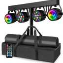 Telbum DJ Disco Lights with Stand, Professional LED Party Light Set, DJ Lighting System DMX512, Sound Activated Stage Lights Package for Gig Bar Wedding Live Band Club Booth Show Events