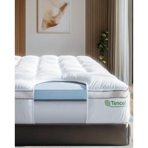 ViscoSoft 4 Inch Pillow Top Memory Foam Mattress Topper Full XL - Cooling Hybrid Lux Dual Layer Bed Mattress Pad - CertiPur-US Certified