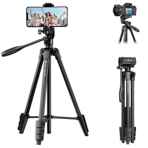K&F CONCEPT 60'' Portable Travel Tripod, 1.34 lbs Ultra Lightweight with Remote and Cellphone Holder, 360° Panorama, Cold Shoe Interface, Portable for Travel - B174A1