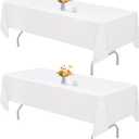 HAISIWLKJ 2 Pack 90 x 132 Inch White Rectangle Tablecloths for 6 or 8 Foot Table, Washable Reusable Outdoor Polyester Fabric Decorative Table Cover for Dining, Buffet, Camping, Baby Shower, Party