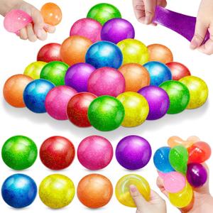 28 Pack Glitter Stress Balls Squishy Fidget Toys, Birthday Party Favors for Kids Boys Girls Teens School Classroom Exchange Prizes Gifts, Anxiety Stress Relief Squeeze Balls Bulk, Goodie Bag Stuffers