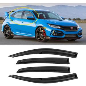 Window Visors for Honda Civic Hatchback 2016-2021 (Not fit Sedan), Rain Guards Shield Vent Deflector Shade Dark Smoke 2017 2018 2019 2020, Tape-On, 4PCS