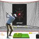 Pro Golf Net, 10x7ft Heavy Duty Golf Practice Net with Mat, Outdoor Indoor Hitting Nets with Noise Reduce Silk Target for Backyard Driving Chipping/Garage Training, Christmas Golf Gifts for Men Boys