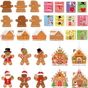 40 Pack Christmas Ornament Crafts for Kids DIY Christmas Gingerbread Man Cutouts with Stickers Make Your Own Gingerbread House Crafts Xmas Tree Ornaments Kit for Holiday Party Classroom Home Decor