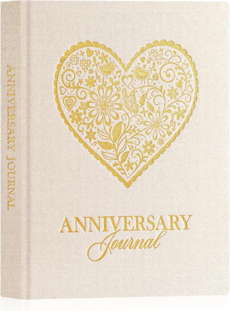 Lanpn Wedding Anniversary Journal Book, Linen Dating 1st to 70th Couple Memory Book Wedding Scrapbook, 190 Pages Love Stories Notebook Newlywed Marriage Anniversary Bridal Shower Gift, Beige (Heart)