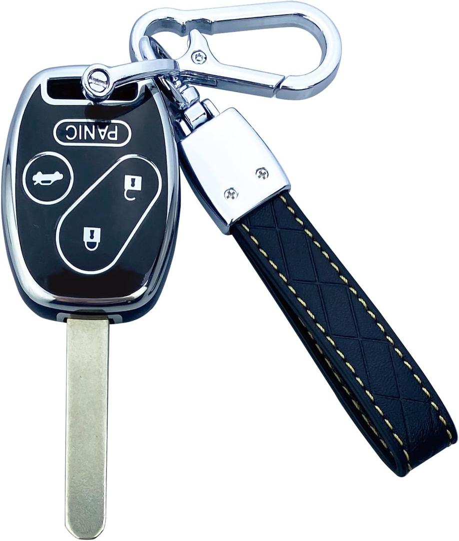 Key Fob Cover Case Compatible with Honda Accord Civic Cr-V Cr-Z Fit Odyssey Crosstour Accessories (Black)