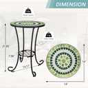VCUTEKA Outdoor Side Table Mosaic Patio Table Accent Tables Mosaic Tile Top Metal Frame Small End Tables Porch Beach Patio Garden Balcony Grass Green