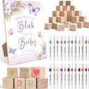 Purple Butterfly Baby Shower Decorate a Block Game Set 79 Pieces,Baby Shower Blocks for Gender Reveal Games, Includes 54 Blank Baby Building Blocks, 24 Watercolor Markers, 1 Baby Shower Game Sign,4