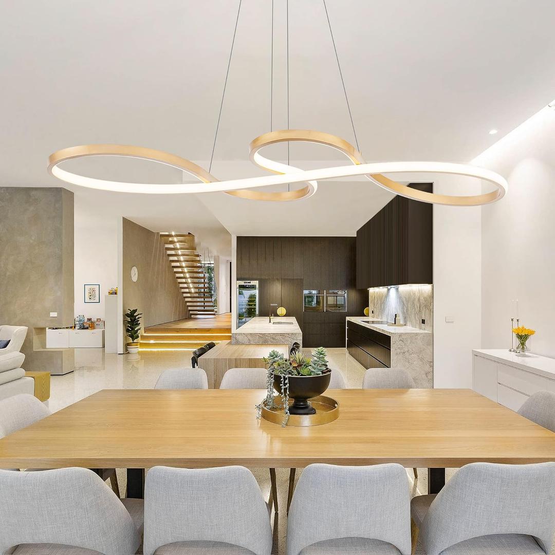 Modern LED Chandelier Dining Room Modern Pendant Light Dimmable Creative Contemporary Chandelier Adjustable Hanging Lighting Fixture for Living Room Kitchen Island 3000K/4000K/6000K (Gold)