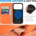 SHIELDON Case Wallet for iPhone 17 Pro 6.3-inch | Genuine Leather, RFID Blocking Credit Card Holder, Magnetic Closure, Folio Design, Kickstand, TPU Soft Full Protective Cover 2025 - Orange