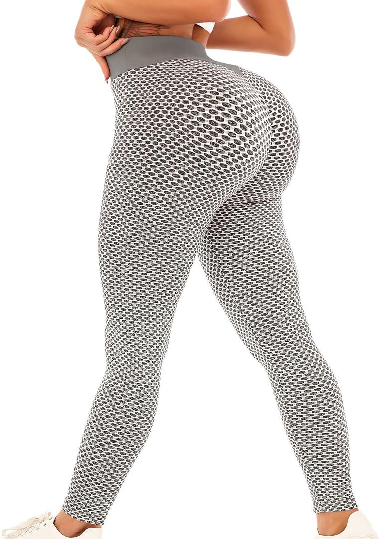 2 x Scrunch Butt Lifting Workout Leggings for Women High Waisted Yoga Pants Tummy Control Gym Booty Textured Tights (Small, Light Grey)