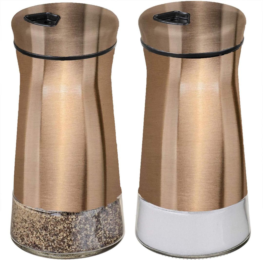 Salt and Pepper Shakers Set with Adjustable Pour Holes by CHEFVANTAGE - Bronze