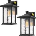Beionxii Outdoor Wall Lights, 14inch Dusk to Dawn Exterior Wall Mount Sconce Front Porch Light, Black Cast Aluminum w/Water Glass - A272W-2PK