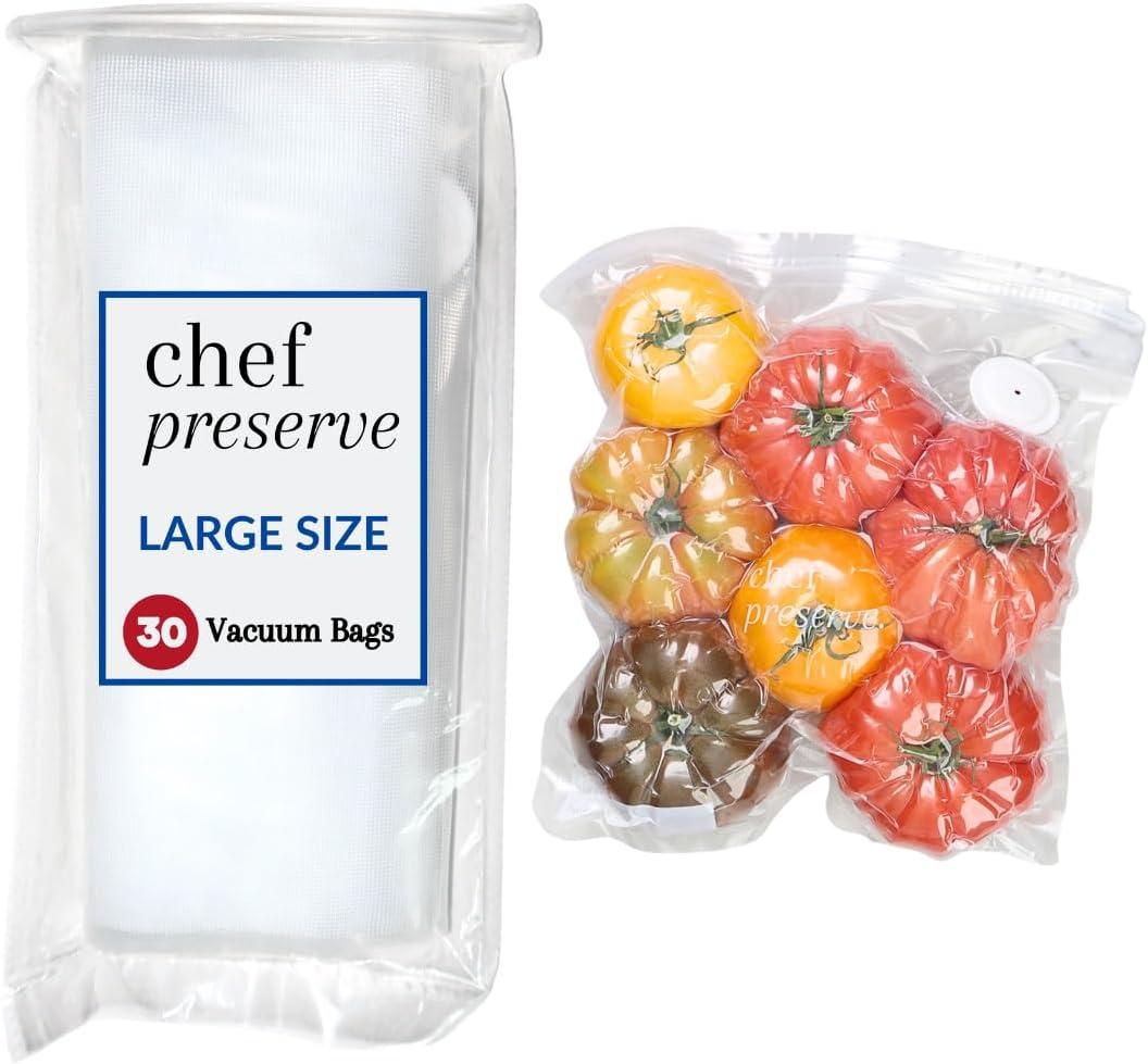 Chef Preserve Reusable Vacuum Sealer Bags for Food  30 BPA-Free Large (12 x 13 in) Food Storage Bags, Freezer, Microwave  Odor-Resistant, Leak-Proof  Compatible with Chef Preserve Vacuum Sealers