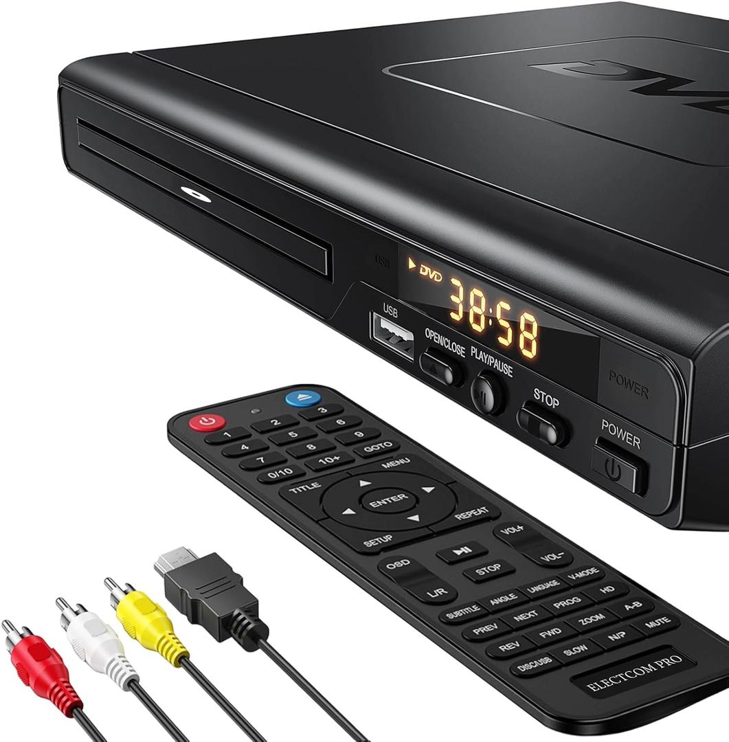 DVD Players for TV with HDMI, DVD Players That Play All Regions, Simple DVD Player for Elderly, CD Player for Home Stereo System, Included HDMI and RCA Cable