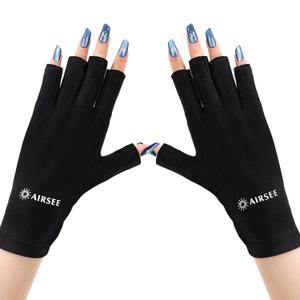 AIRSEE UV Gloves for Nail Lamp,Professional UPF50+ UV Protection Gloves for Manicures Nail Art, Fingerless Gloves That Shield Skin from The Sun and Nail Lamp (Black)