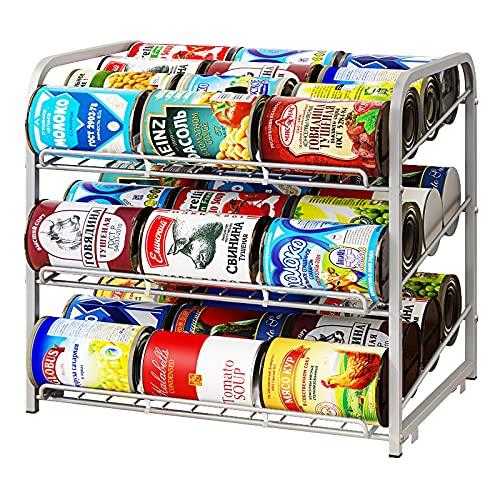 AIYAKA Can Rack Organizer, 3 Tier Stackable Can Storage Dispenser,for Food Storage, Kitchen Cabinets or Pantry, Storage for 36 Cans, Silver