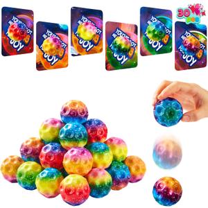 JOYIN 30 Pcs Valentine's Day Super High Bouncy Balls with Valentine Cards, Multicolored Stress Relief Spaceballs for Classroom Exchange Prizes, Valentine Party Favors