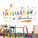 Inspirational Wall Decals,Imagination Belong Here Window Clings,Daycare Wall Decals,Classroom Window Stickers,Flower Educational Quotes Sticker for Classroom School Kid's Room Nursery (Colourful)