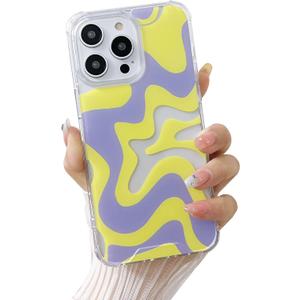 Ginkgonut Compatible with iPhone 14 Pro Max Case, Fashion Simple Cute Wavy Pattern for Women Girls Soft TPU+Hard PC Protection Case for iPhone 14 Pro Max-Yellow
