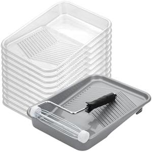 Bates- Paint Tray Set, 9-Inch, 12 pcs, Plastic Paint Tray with 10 Tray Liner, Textured Deep Capacity Disposable Paint Tray with Wire Roller Frame, Paint Pan Liners, Transparent Paint Pans Trays