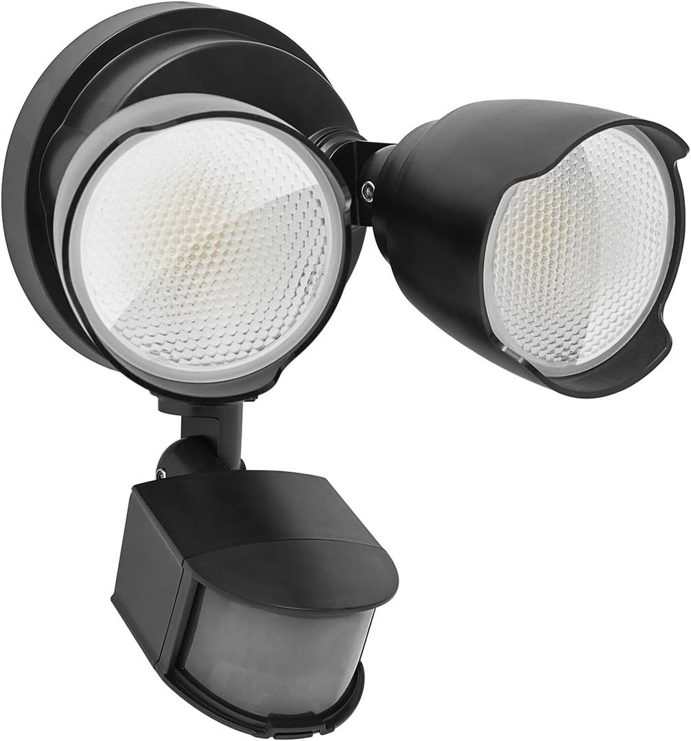 CELAVY 15W 1500 Lumen LED Security Lights with Motion Sensor Outdoor, 3000K/ 5000K Light, IP65 Waterproof, Dusk to Dawn, Dual-Head Motion Detected Flood Wall Light for Garage Yard Porch (Black)