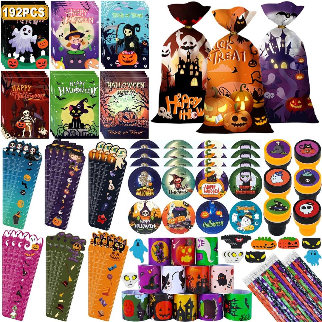 192PCS Halloween Party Favors for Kids, Goodie Bag Fillers, Classroom Prize, Bulk Party Favors for Kids, Halloween Favors for School, Non Candy Treats